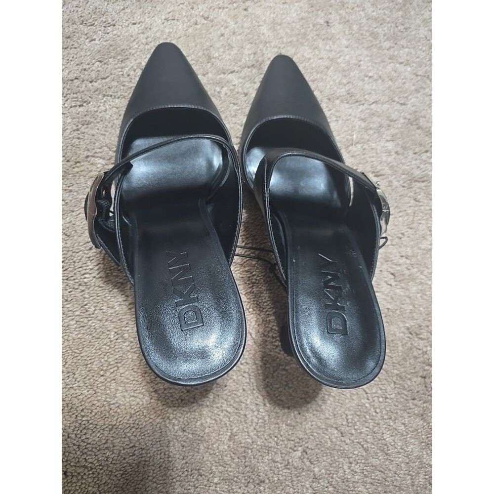 DKNY Nalani Black Pointed Toe Mules Buckle Strap High Heels Women's Size 11 NWOB - Picture 6 of 11